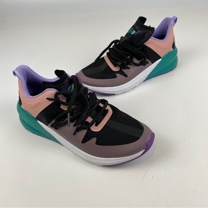 Fabletics Palms Performance sneakers black with purple pink teal accents sz 8.5